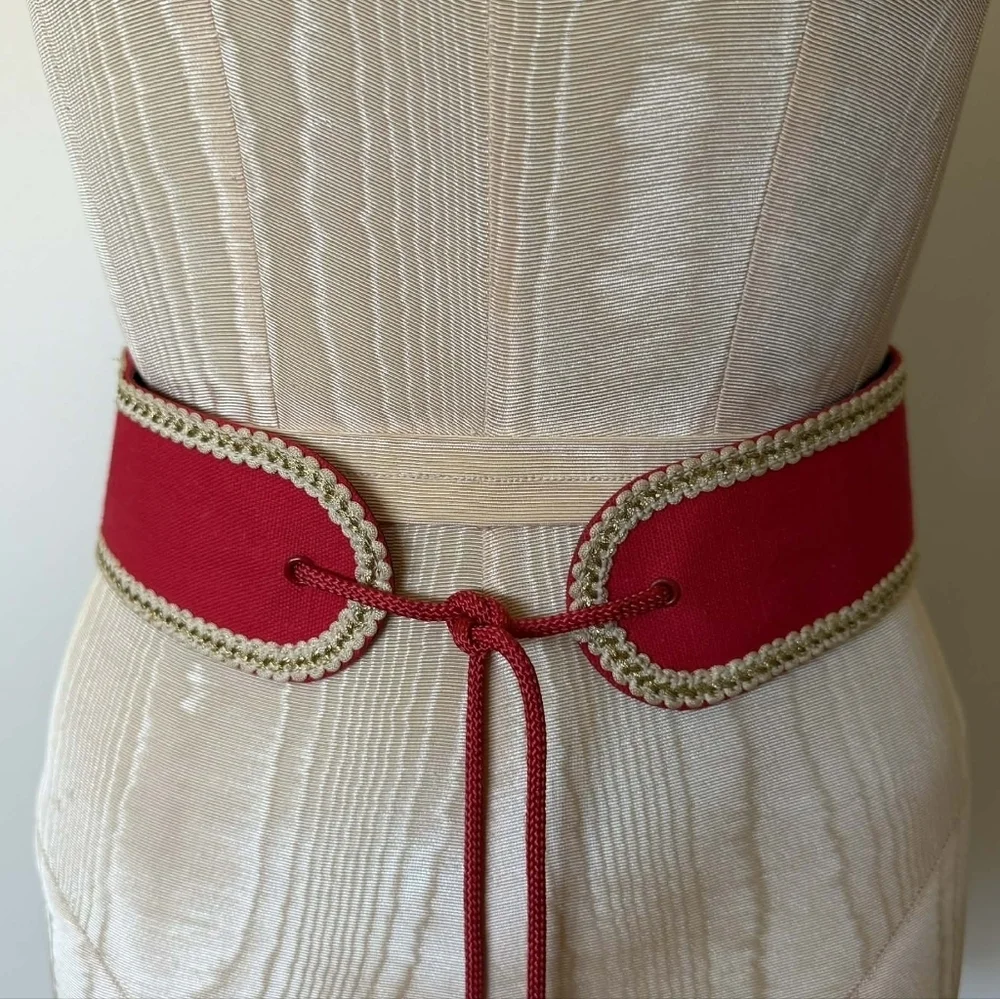 RARE Vintage Yves Saint Laurent 70s Russian Collection Red Tie Waist Belt